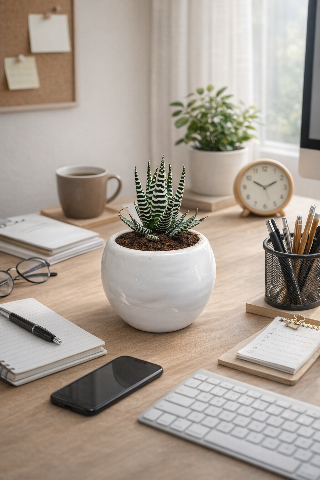 🌿 Zebra Haworthia in Ceramic Pot – Premium Desk Plant