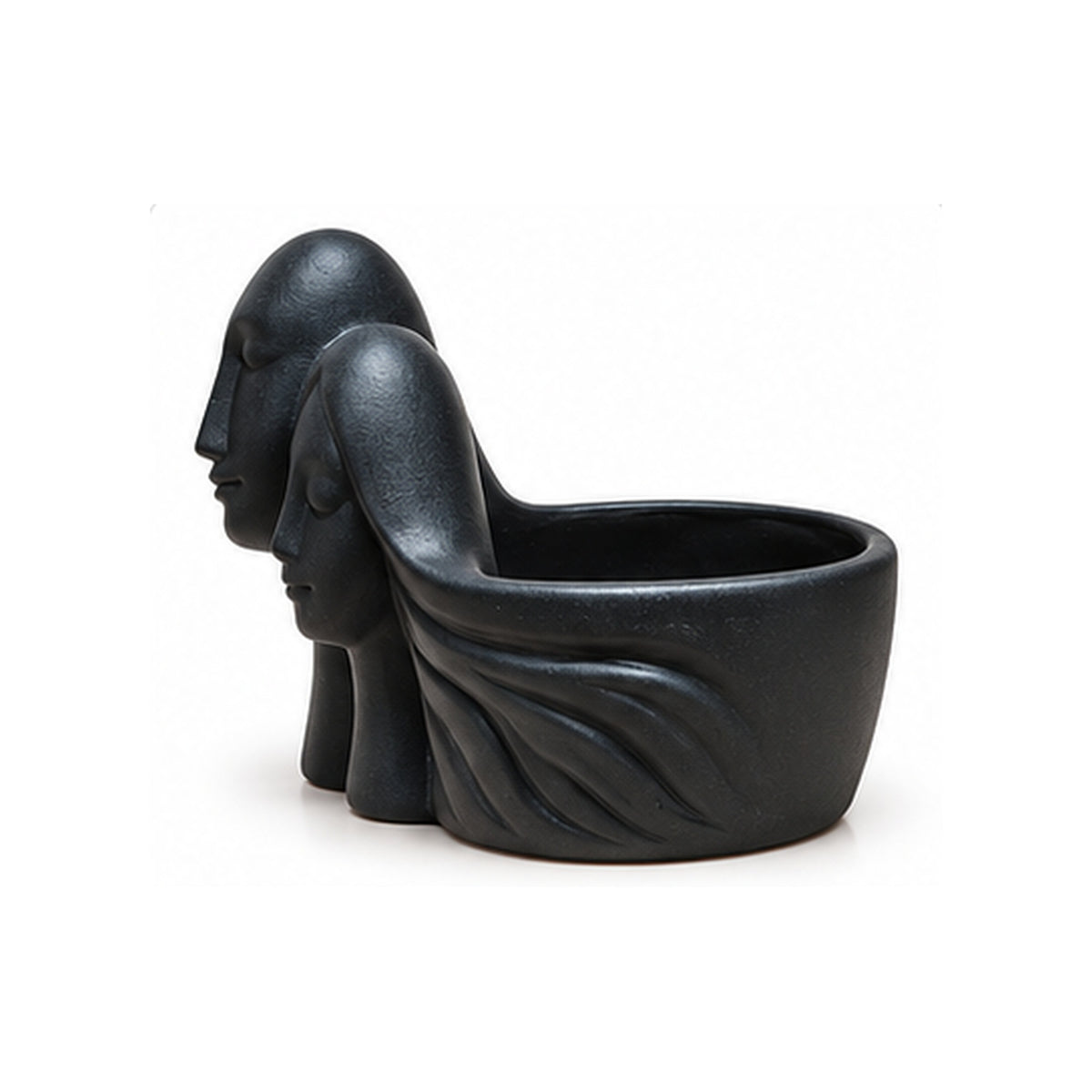 Couple black ceramic planter side view