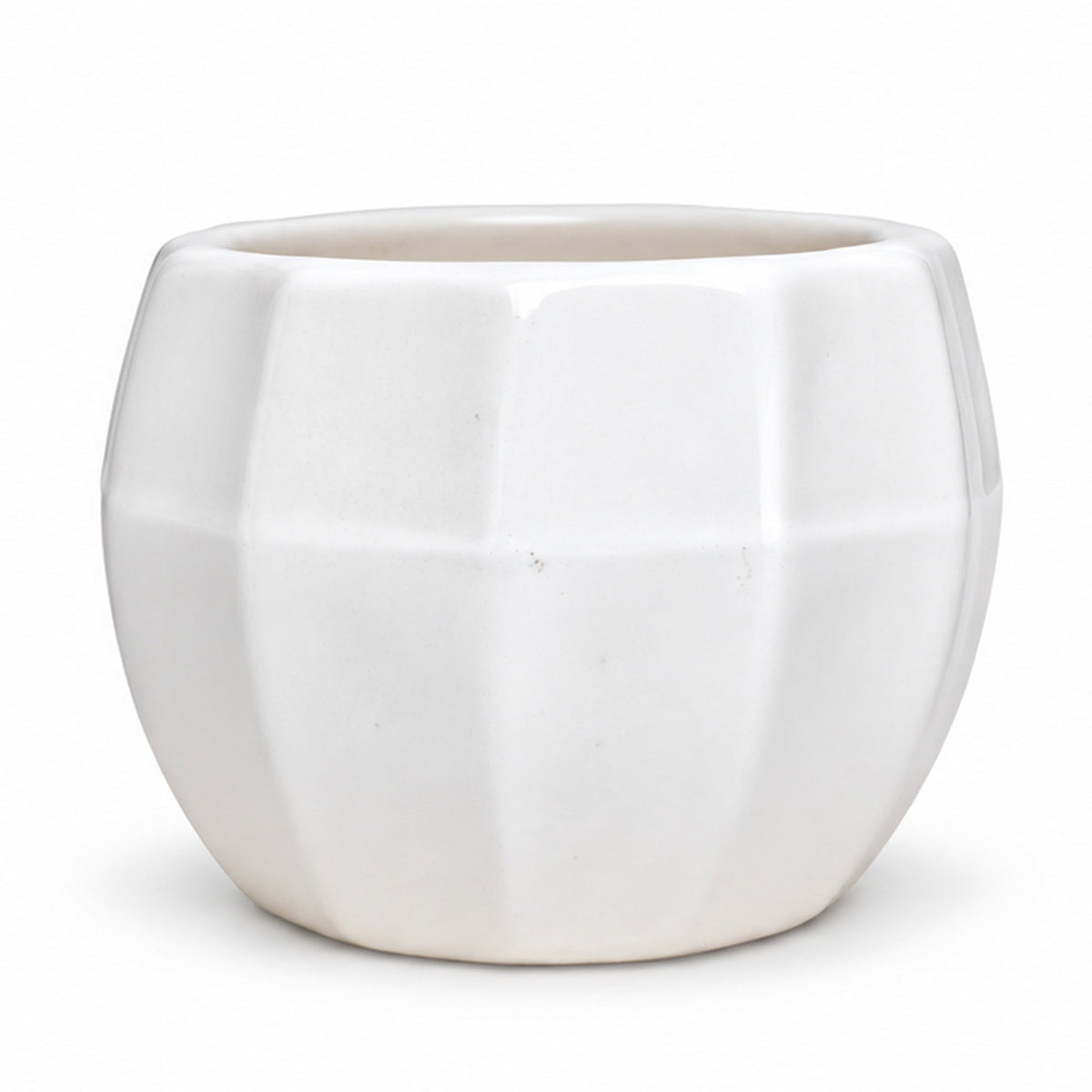 White scalloped ceramic pot 4 inch front view