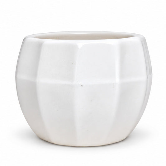 White scalloped ceramic pot 4 inch front view